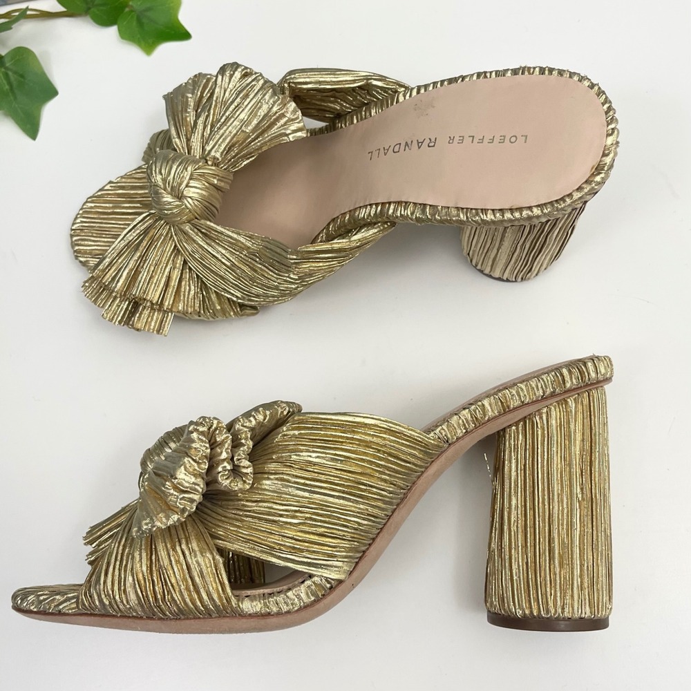 New Loeffler Randal Penny Gold Pleated Bow Heel in Gold Size 7 - Picture 9 of 14